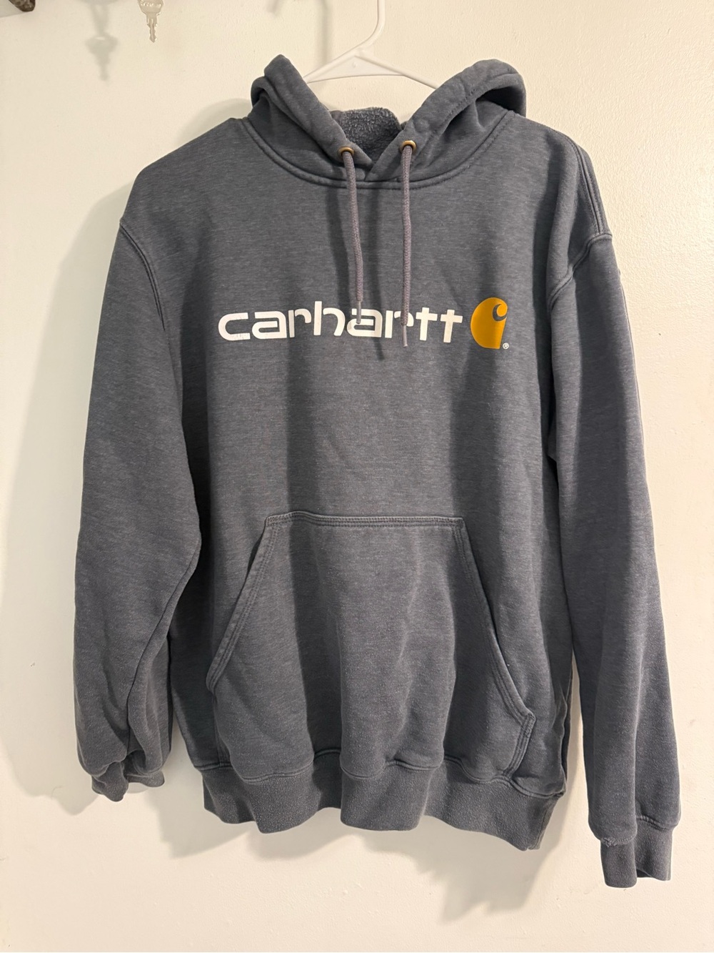 Carhartt Hooded Sweatshirt in Slate/Charcoal Gray with Yellow Logo
